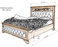 Здесь изображено Кровать Лира с мягкой вставкой и ковкой